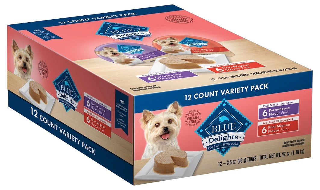Blue Buffalo Divine Delights Pate Small Breed Variety Pack Filet Mignon & Porterhouse Flavor Dog Food Trays 1 Blue Buffalo Divine Delights Pate Small Breed Variety Pack Filet Mignon & Porterhouse Flavor Dog Food Trays