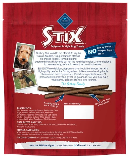 Blue Buffalo Blue Stix Beef Recipe Pepperoni-Style Dog Treats 2 Blue Buffalo Blue Stix Beef Recipe Pepperoni-Style Dog Treats - Image 2