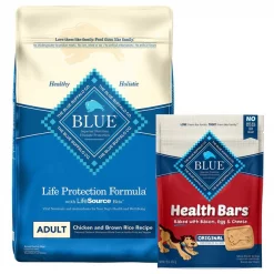 Blue Buffalo Life Protection Formula Adult Chicken & Brown Rice Recipe Dry Food + Health Bars Baked with Bacon, Egg & Cheese Dog Treats