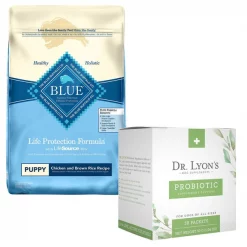 Blue Buffalo||Dr. Lyon's Blue Buffalo Life Protection Formula Puppy Chicken & Brown Rice Recipe Dry Food + Dr. Lyon's Probiotic Daily Digestive Health Support Dog Supplement
