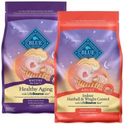 Blue Buffalo Healthy Aging Chicken & Brown Rice Recipe + Indoor Hairball & Weight Control Chicken & Brown Rice Recipe Dry Cat Food