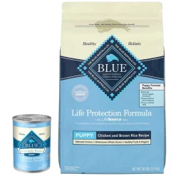 Blue Buffalo Homestyle Recipe Puppy Chicken Dinner with Garden Vegetables Canned Food + Life Protection Formula Puppy Chicken & Brown Rice Recipe Dry Dog Food