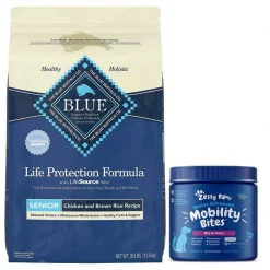 Zesty Paws||Blue Buffalo Zesty Paws Advanced Mobility Chicken Flavored Chews Joint Supplement + Blue Buffalo Life Protection Formula Chicken & Brown Rice Recipe Dry Food for Senior Dogs