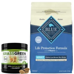 PetHonesty||Blue Buffalo PetHonesty GrassGreen Duck Flavored Soft Chew Digestive & Lawn Protection Supplement for Dogs + Blue Buffalo Life Protection Formula Adult Chicken & Brown Rice Recipe Dry Food