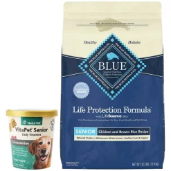 NaturVet||Blue Buffalo NaturVet VitaPet Senior Plus Glucosamine Soft Chews Multivitamin for Dogs + Blue Buffalo Life Protection Formula Senior Chicken & Brown Rice Recipe Dry Food