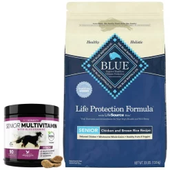 PetHonesty||Blue Buffalo PetHonesty Duck Flavored Soft Chews Multivitamin for Senior Dogs + Blue Buffalo Life Protection Formula Senior Chicken & Brown Rice Recipe Dry Food