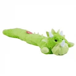 Charming Pet Longidudes Dino Plush & Squeaky Dog Tug Toy, Green
