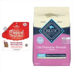 Blue Buffalo||Stella & Chewy's Blue Buffalo Life Protection Formula Adult Chicken & Brown Rice Dry Food + Stella & Chewy's Marie's Magical Dinner Dust Bacon Freeze-Dried Dog Food Topper
