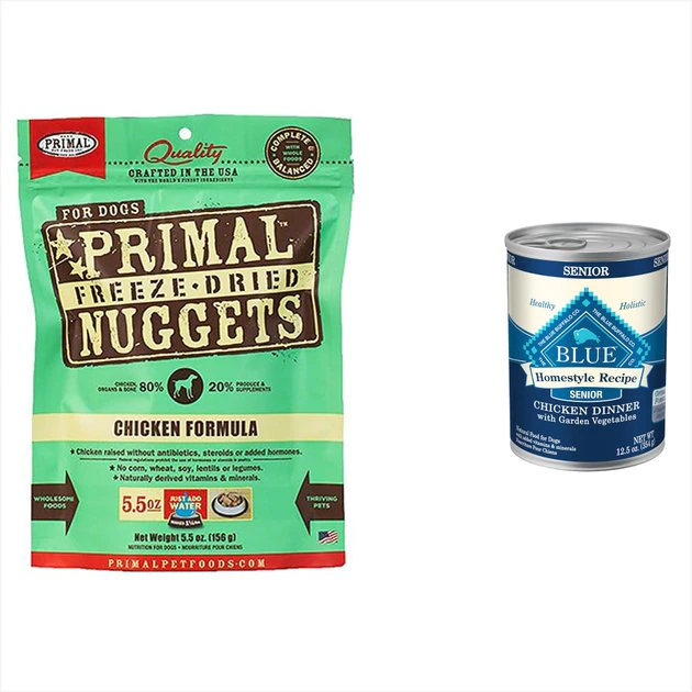 Blue Buffalo||Primal Blue Buffalo Homestyle Recipe Senior Chicken Dinner Garden Vegetables Canned Food + Primal Chicken Formula Freeze-Dried Dog Food 1 Blue Buffalo||Primal Blue Buffalo Homestyle Recipe Senior Chicken Dinner Garden Vegetables Canned Food + Primal Chicken Formula Freeze-Dried Dog Food