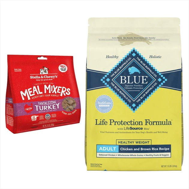 Blue Buffalo||Stella & Chewy's Blue Buffalo Life Protection Formula Healthy Weight Chicken & Brown Rice Dry Food + Stella & Chewy's Turkey Meal Mixers Freeze-Dried Dog Food Topper 1 Blue Buffalo||Stella & Chewy's Blue Buffalo Life Protection Formula Healthy Weight Chicken & Brown Rice Dry Food + Stella & Chewy's Turkey Meal Mixers Freeze-Dried Dog Food Topper